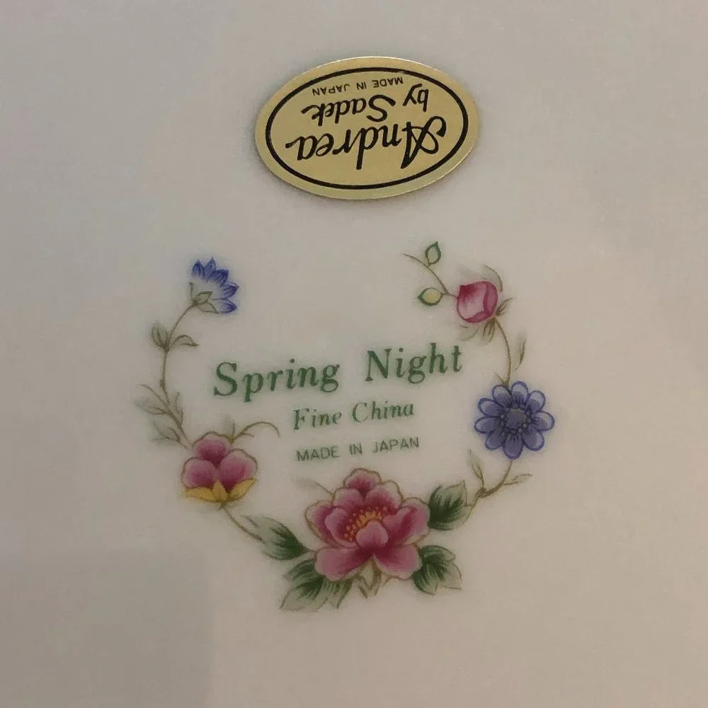 Andrea by Sadek Spring Night Cake Plate w/ Server 10.5” Floral Gold Trim NIB